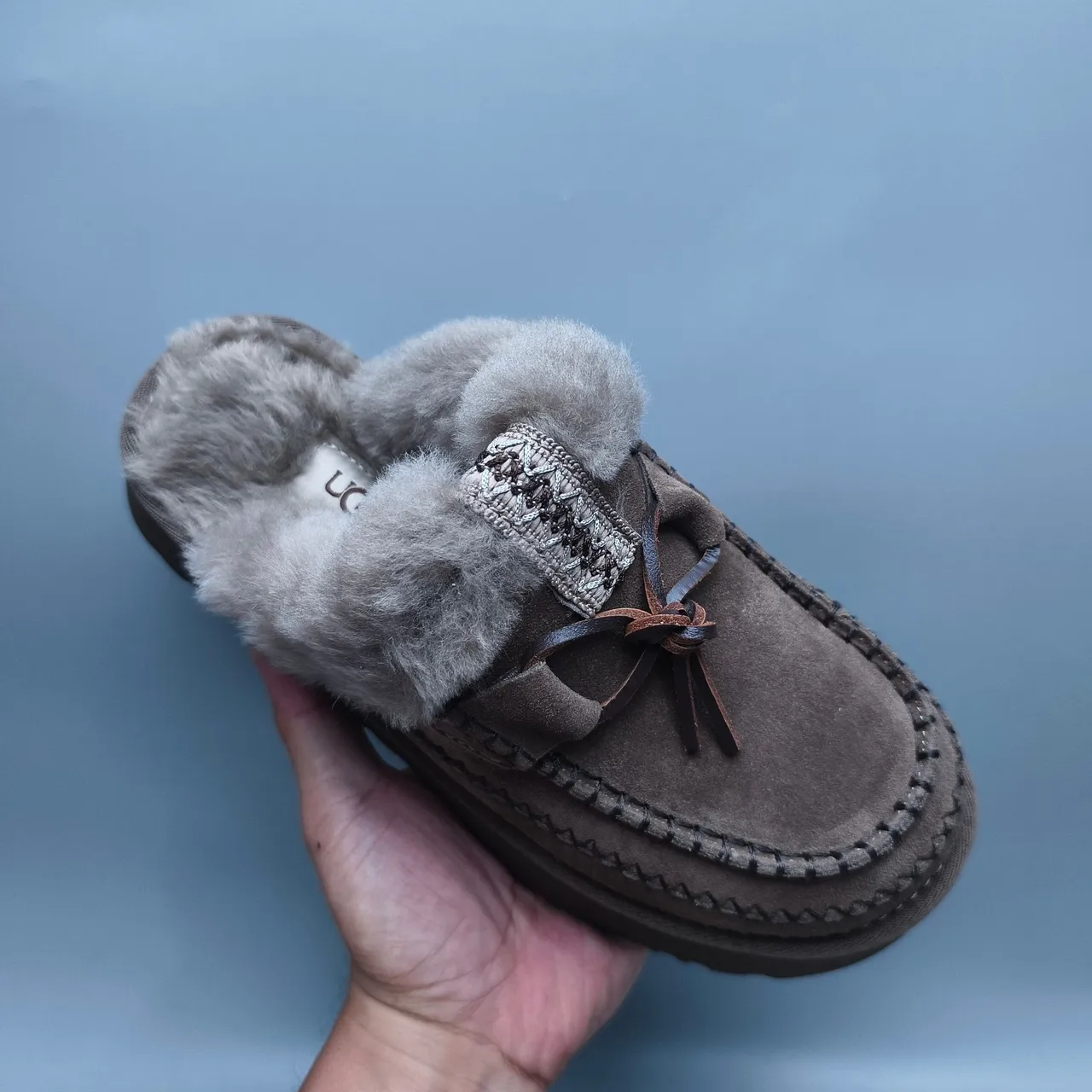 UGG Tasman Brown Suede Shearling-Lined Platform Loafers 3