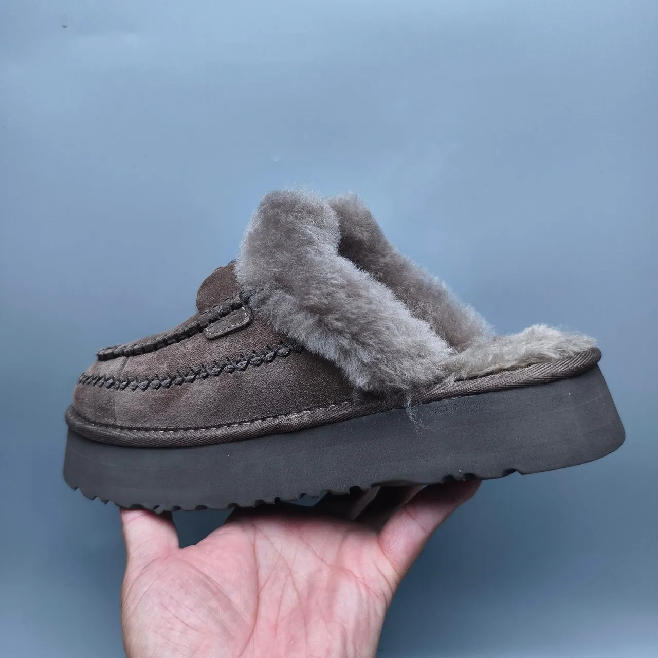 UGG Tasman Brown Suede Shearling-Lined Platform Loafers 4