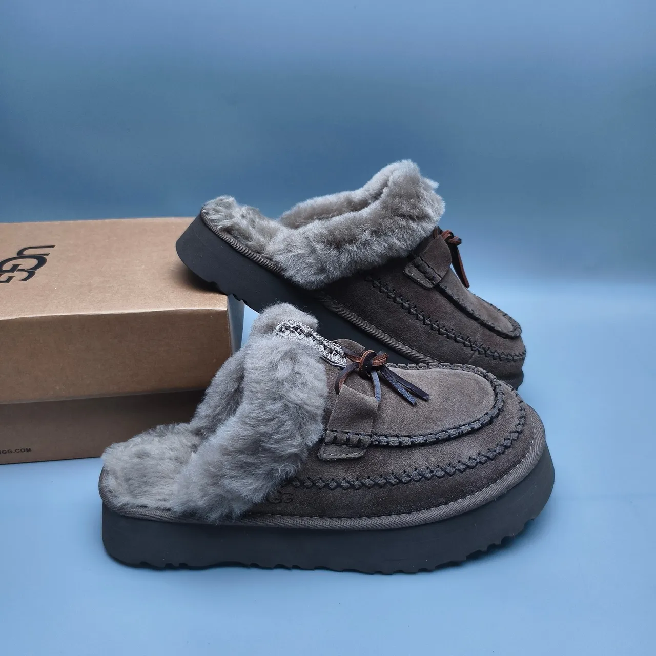 UGG Tasman Brown Suede Shearling-Lined Platform Loafers 5