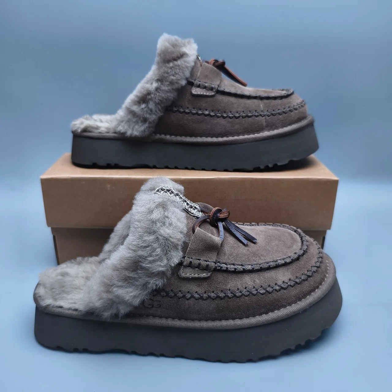 UGG Tasman Brown Suede Shearling-Lined Platform Loafers 6