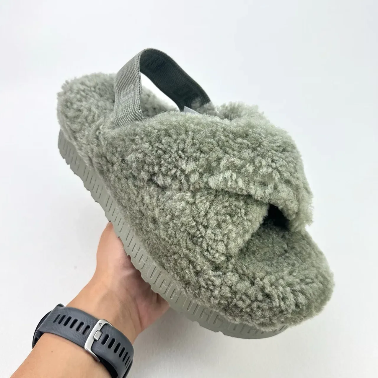 UGG Tasman Gray Shearling Platform Slippers 2