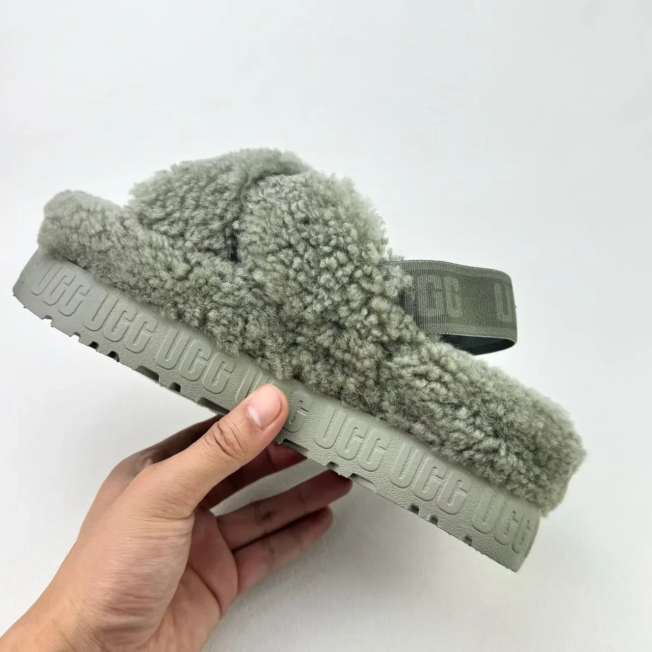 UGG Tasman Gray Shearling Platform Slippers 3