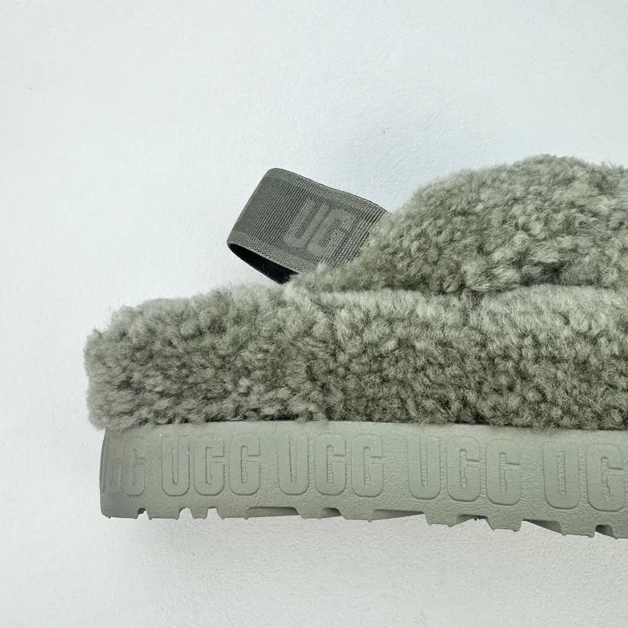 UGG Tasman Gray Shearling Platform Slippers 5
