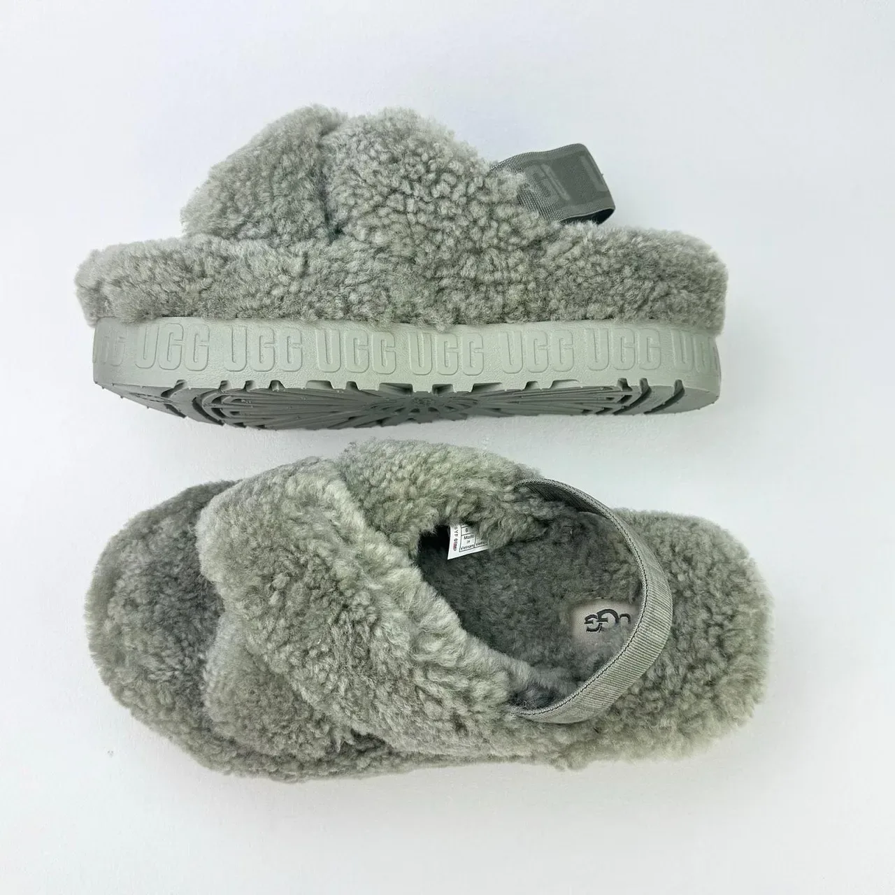 UGG Tasman Gray Shearling Platform Slippers 7