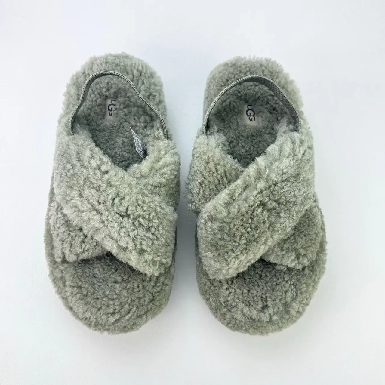 UGG Tasman Gray Shearling Platform Slippers 8