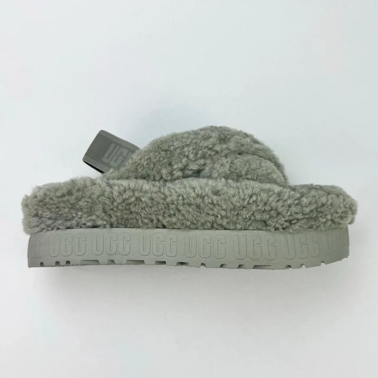 UGG Tasman Gray Shearling Platform Slippers 9