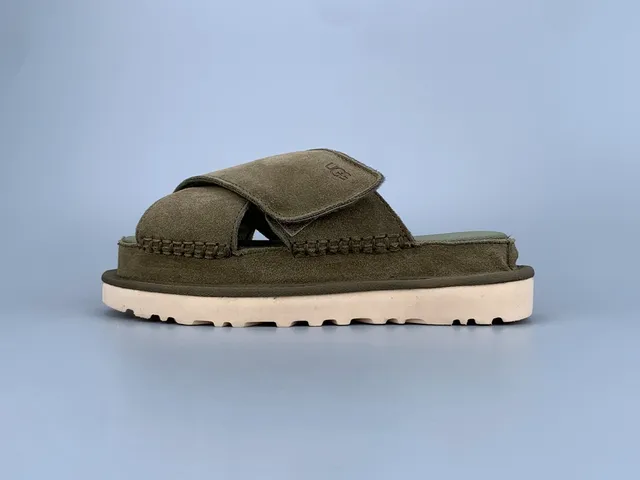 UGG Tasman Olive Green Suede Platform Slippers 2