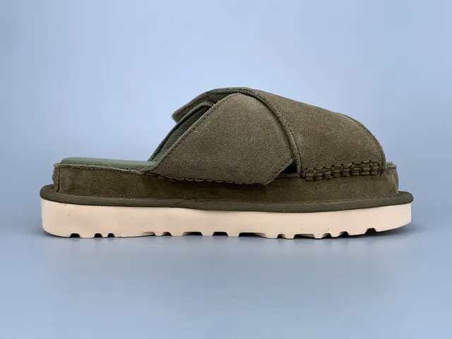 UGG Tasman Olive Green Suede Platform Slippers 3