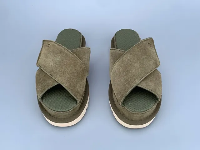 UGG Tasman Olive Green Suede Platform Slippers 4