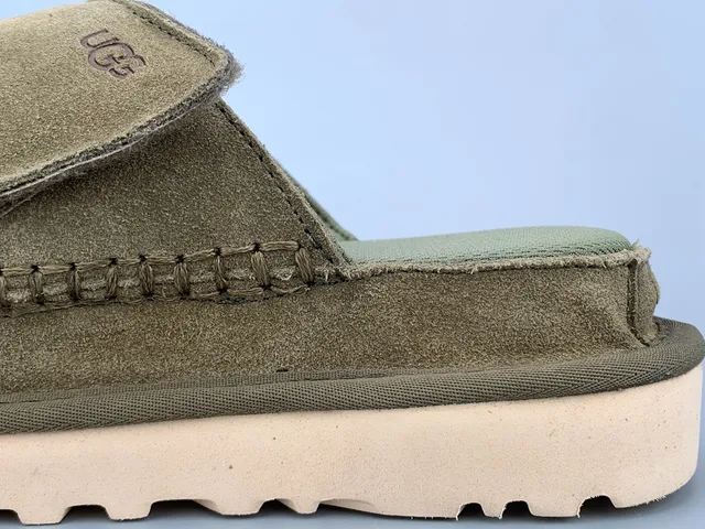 UGG Tasman Olive Green Suede Platform Slippers 7