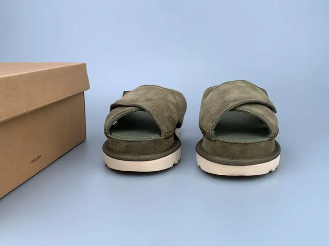 UGG Tasman Olive Green Suede Platform Slippers 9