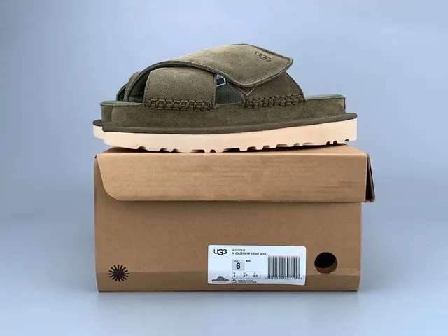 UGG Tasman Olive Green Suede Platform Slippers 10