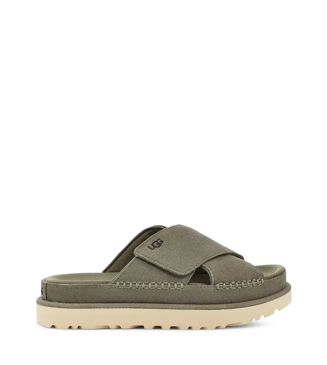 UGG Tasman Olive Green Suede Platform Slippers 11