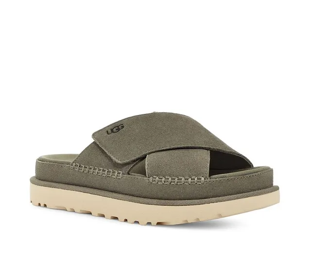 UGG Tasman Olive Green Suede Platform Slippers 12