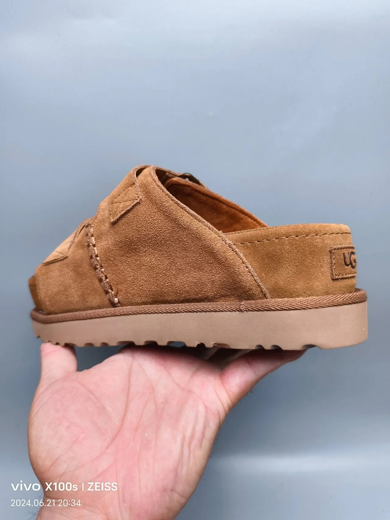 UGG Tasman Tan Suede Double-Strap Platform Slippers 4