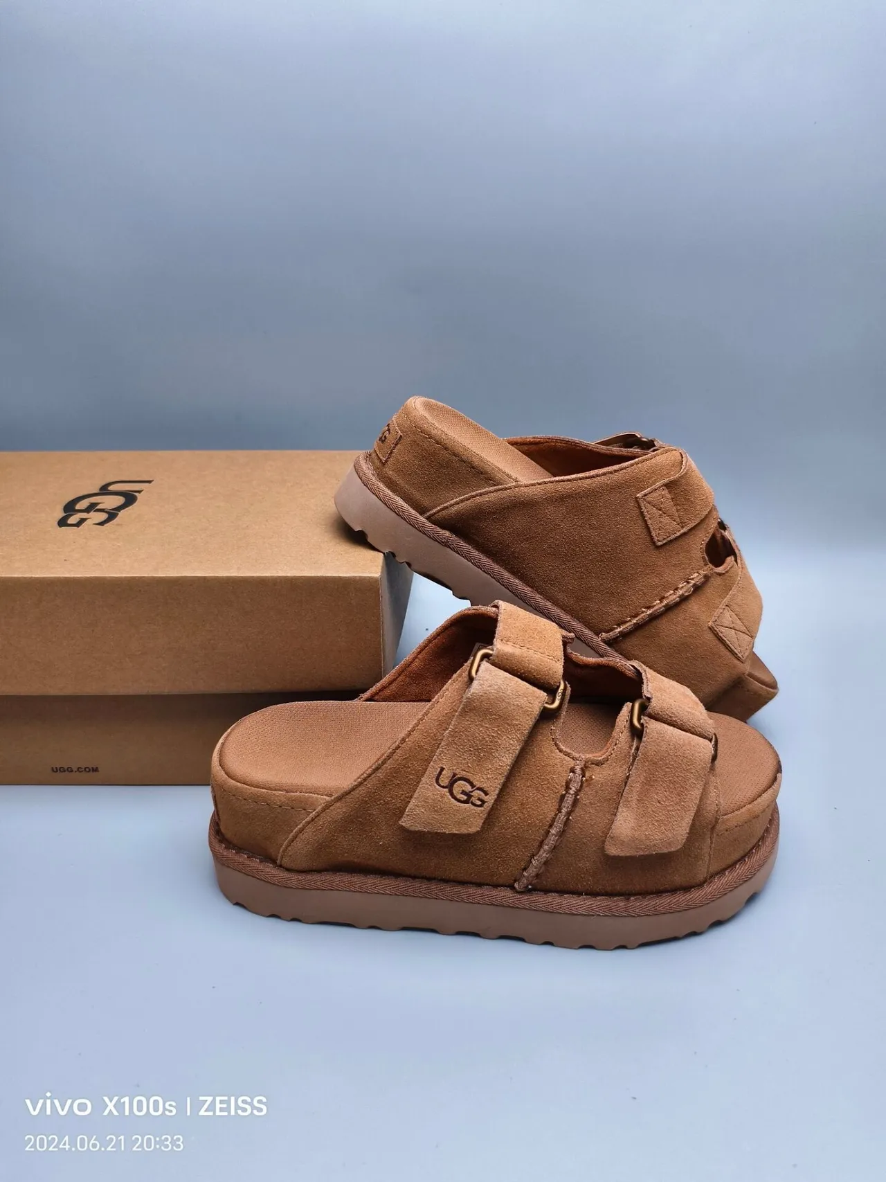 UGG Tasman Tan Suede Double-Strap Platform Slippers 6