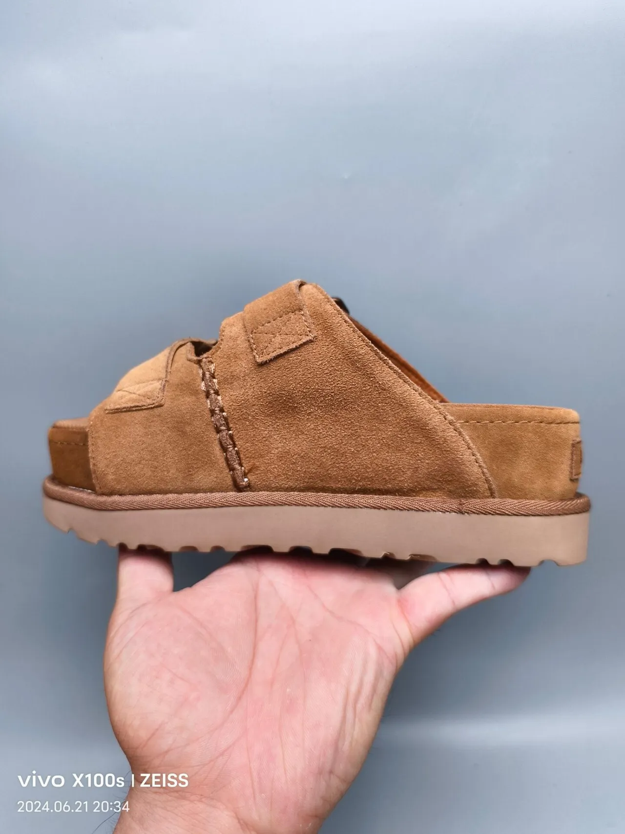 UGG Tasman Tan Suede Double-Strap Platform Slippers 7