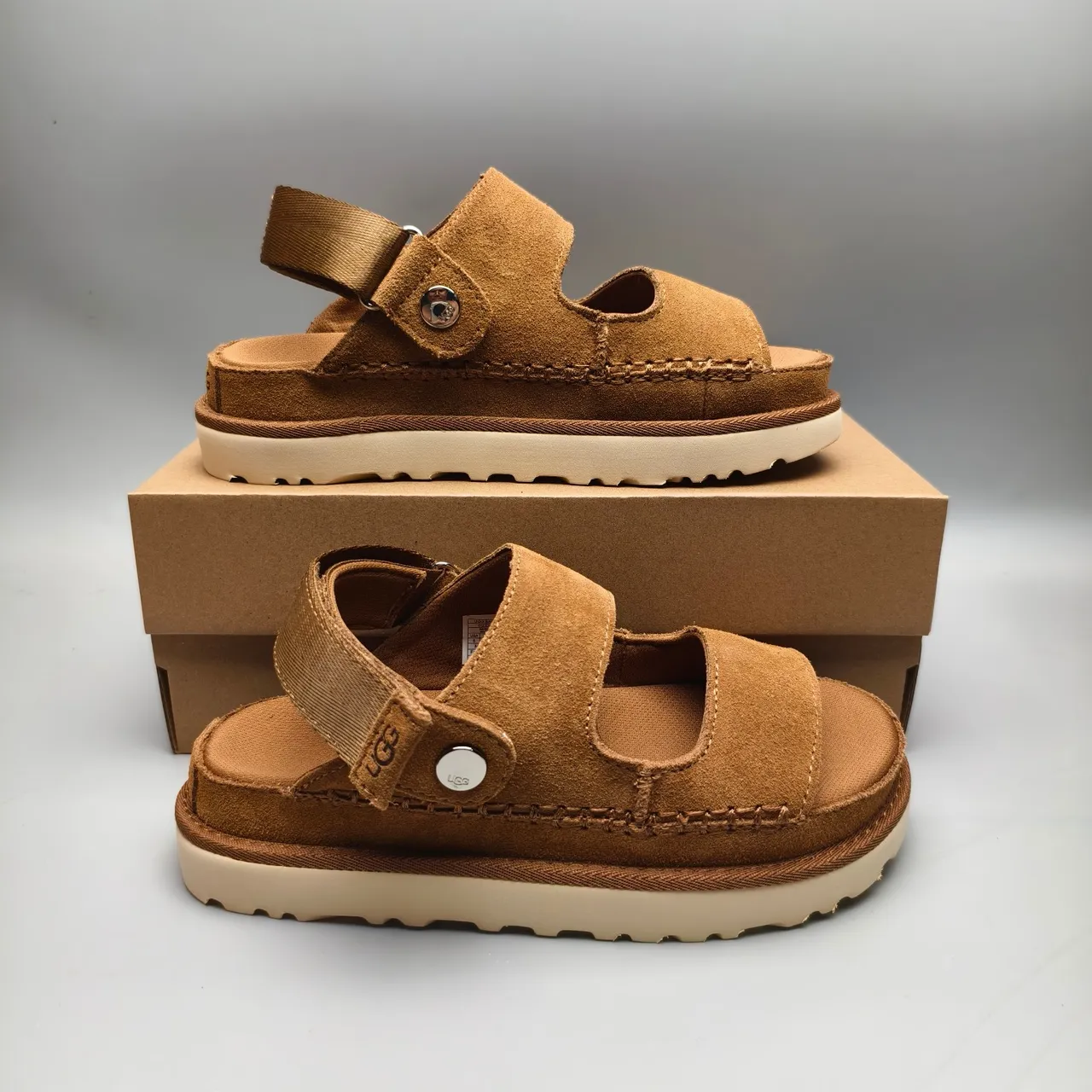 UGG Tasman tan camurça sandálias de plataforma casual 5