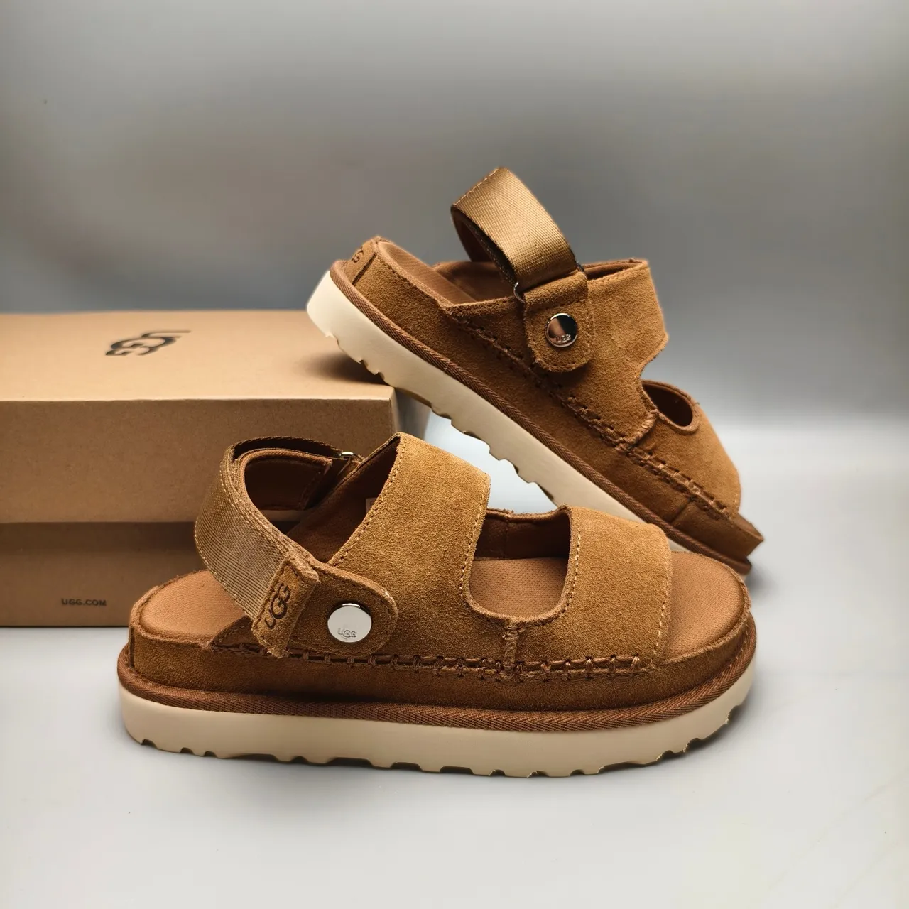 UGG Tasman tan camurça sandálias de plataforma casual 6