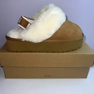 UGG Tasman بني جلد سويد مبطن فراء منصة نعال