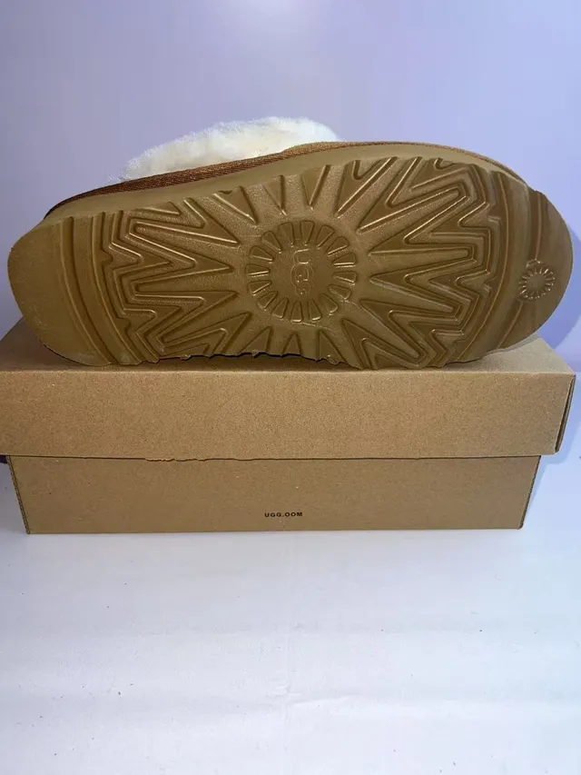 UGG Tasman Tan Suede Shearling-Lined Platform Slippers 2