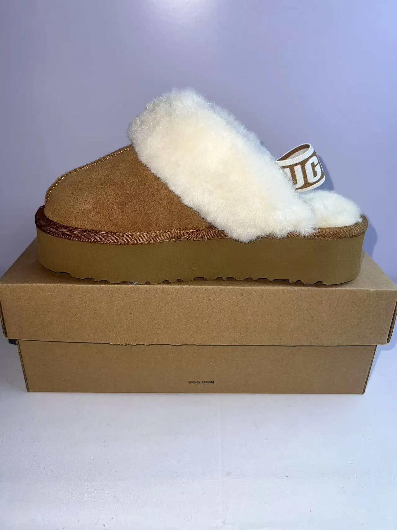 UGG Tasman Tan Suede Shearling-Lined Platform Slippers 3