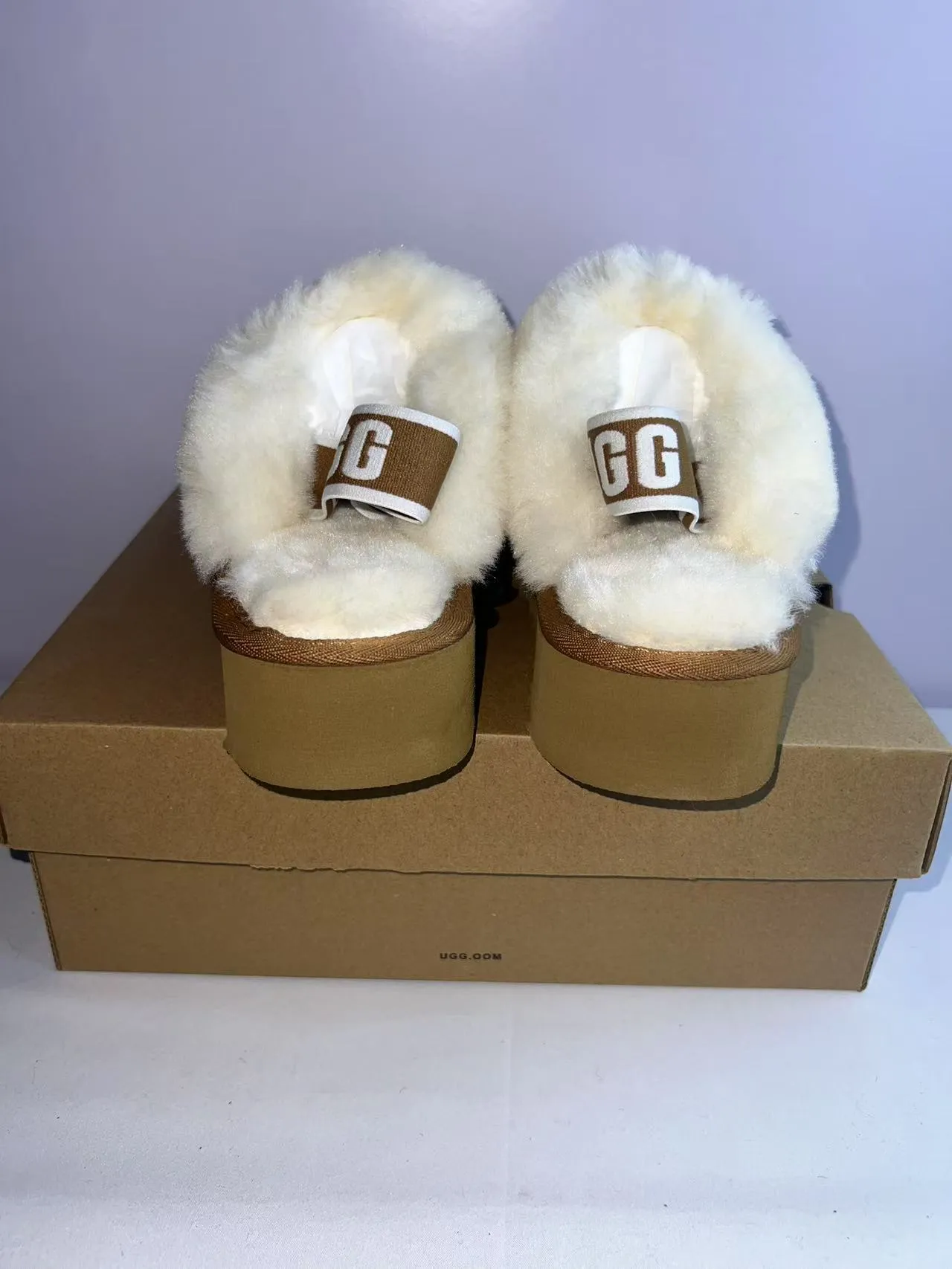 UGG Tasman Tan Suede Shearling-Lined Platform Slippers 4