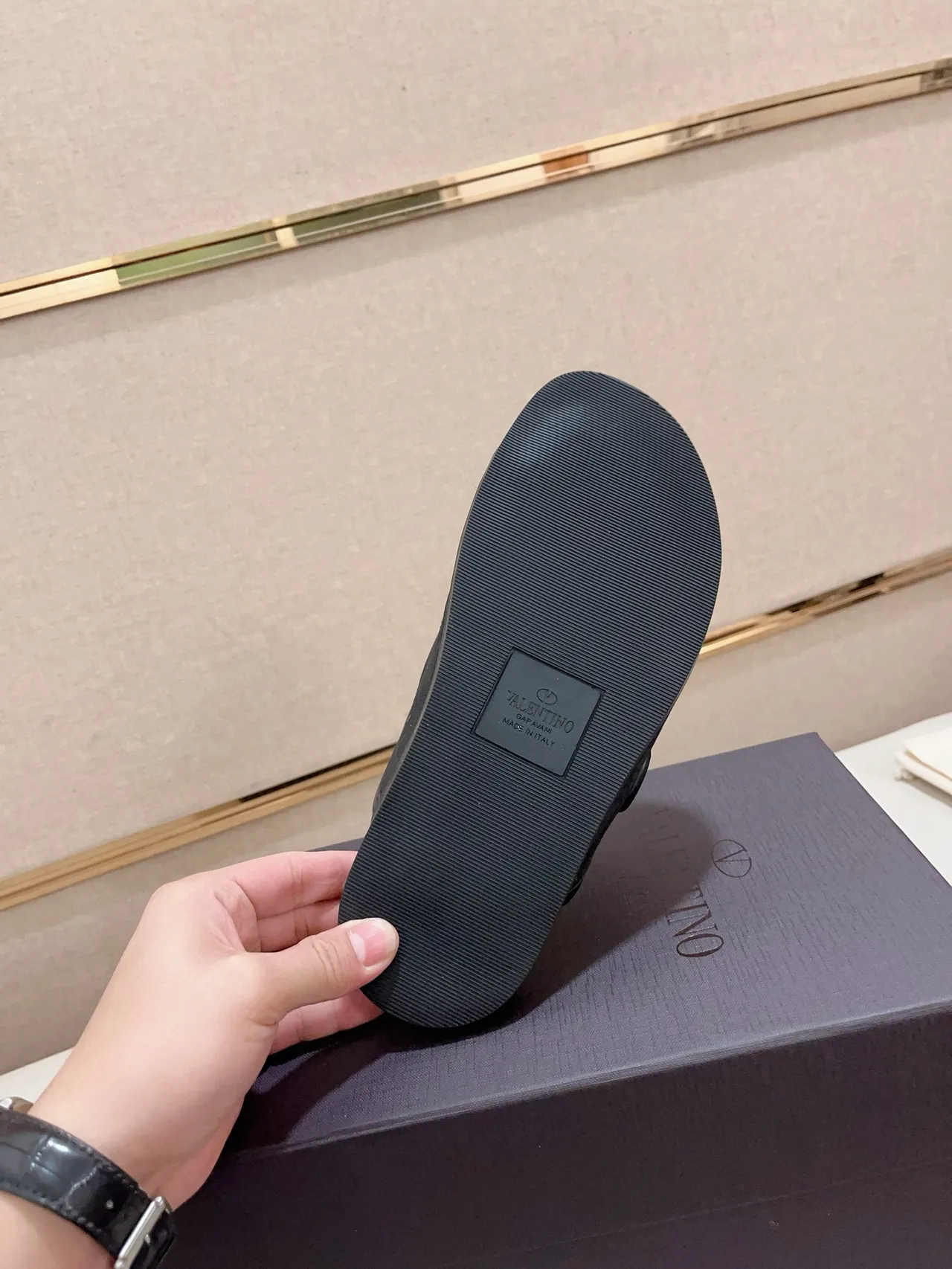 Valentino Preto Dupla Correia Fechamento Velcro Chinelo 9