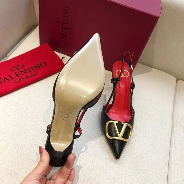 Valentino Black Red Pointed-Toe Slingback Stiletto 3