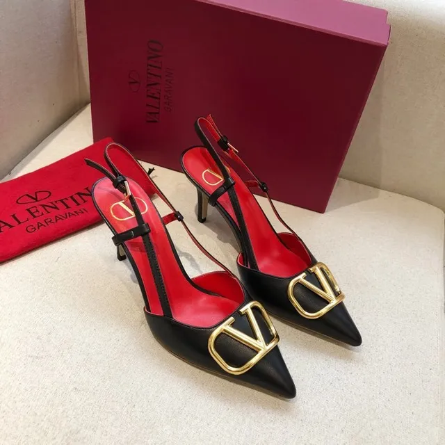 Valentino Black Red Pointed-Toe Slingback Stiletto 5