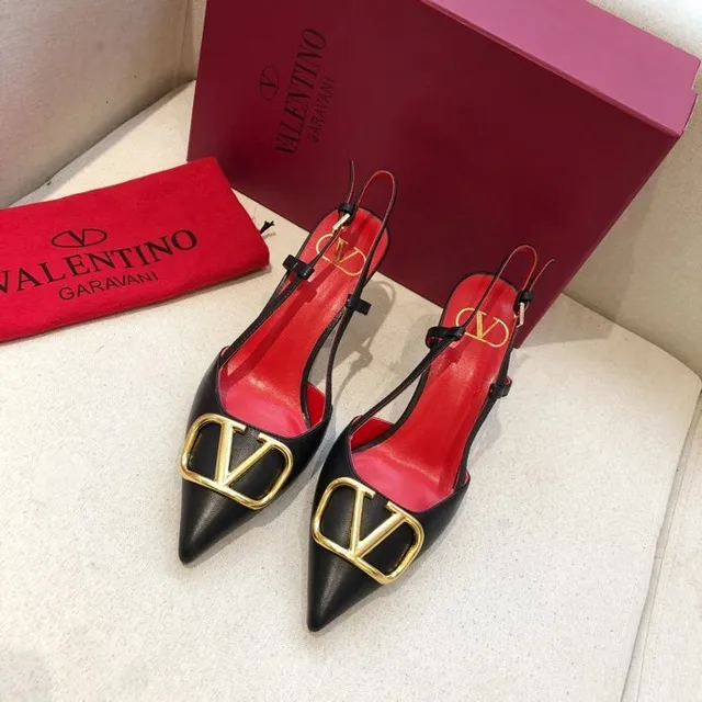 Valentino Black Red Pointed-Toe Slingback Stiletto 7