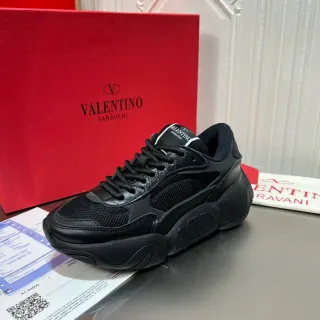 Valentino Black Sole Mesh And Leather Paneling Chunky Sneakers