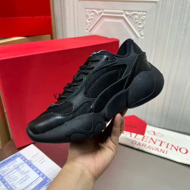 Valentino Black Sole Mesh And Leather Paneling Chunky Sneakers 4