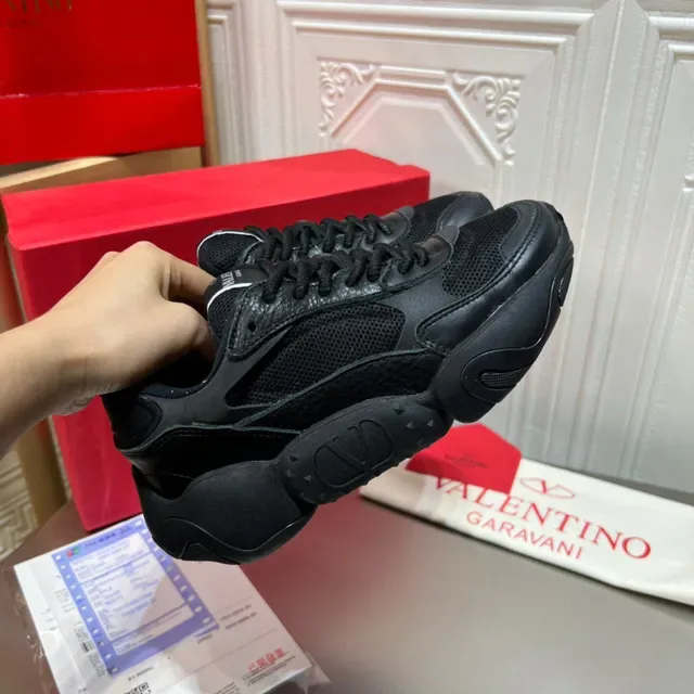 Valentino Black Sole Mesh And Leather Paneling Chunky Sneakers 7