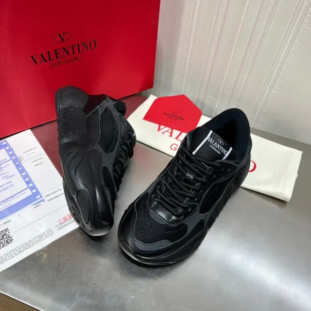 Valentino Black Sole Mesh And Leather Paneling Chunky Sneakers 8