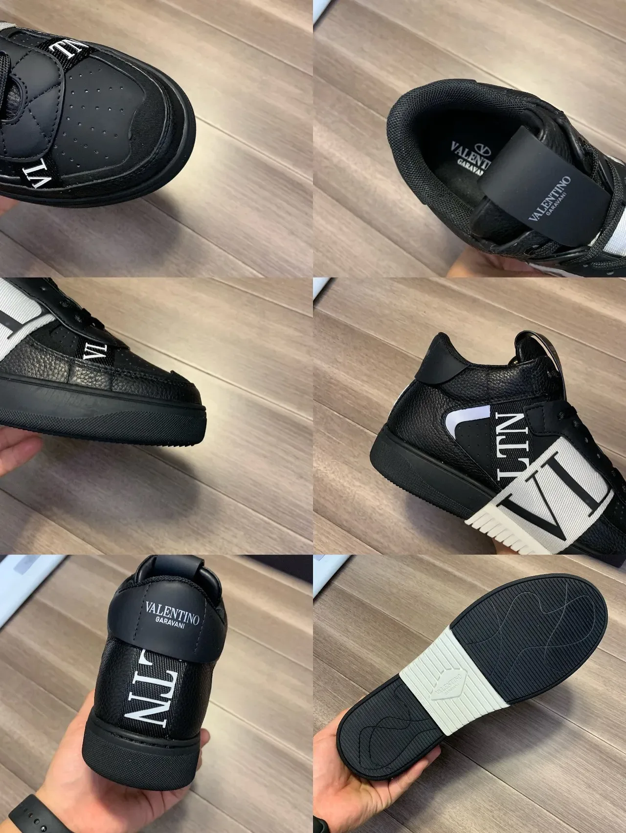 Valentino Black White High-Top VLTN-Branded Strap Lifestyle Sneakers 2