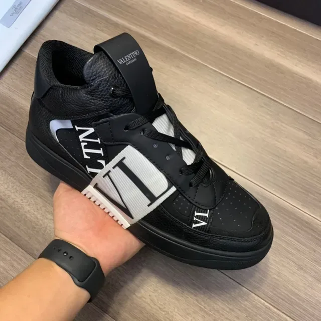Valentino Black White High-Top VLTN-Branded Strap Lifestyle Sneakers 4
