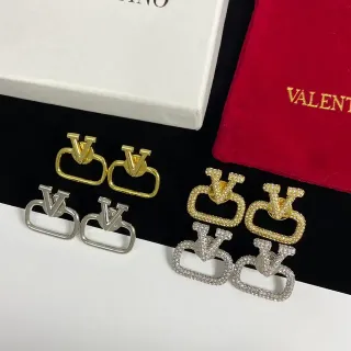 Valentino Gold Silver V-Logo Motif Open Rectangular Frame Earrings