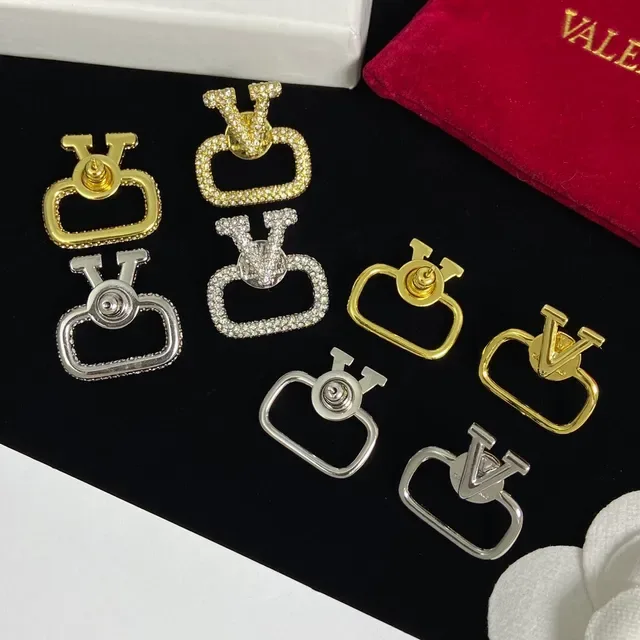 Valentino Gold Silver V-Logo Motif Open Rectangular Frame Earrings 2