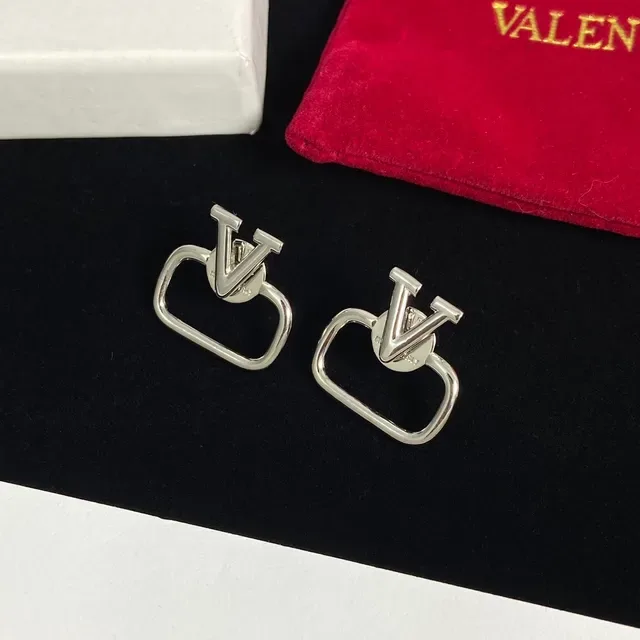 Valentino Gold Silver V-Logo Motif Open Rectangular Frame Earrings 3