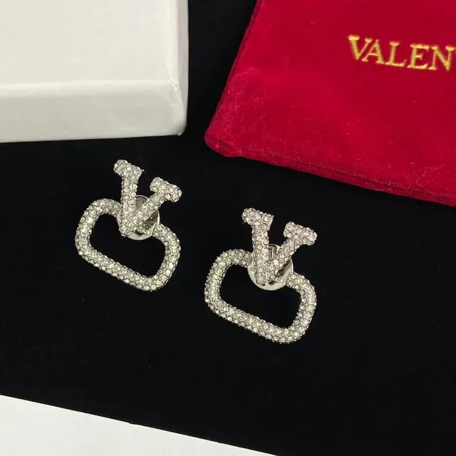 Valentino Gold Silver V-Logo Motif Open Rectangular Frame Earrings 4