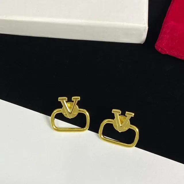 Valentino Gold Silver V-Logo Motif Open Rectangular Frame Earrings 5