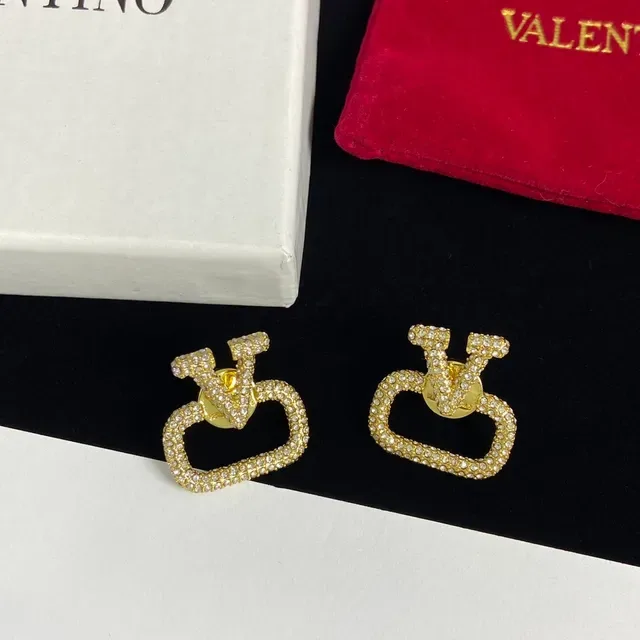Valentino Gold Silver V-Logo Motif Open Rectangular Frame Earrings 6