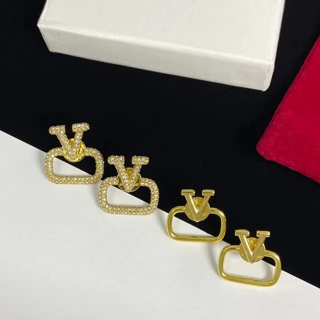 Valentino Gold Silver V-Logo Motif Open Rectangular Frame Earrings 7