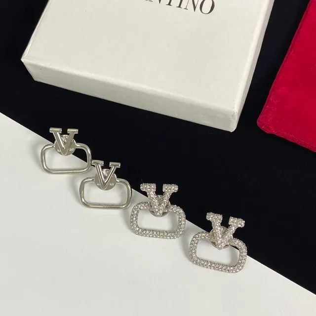 Valentino Gold Silver V-Logo Motif Open Rectangular Frame Earrings 8