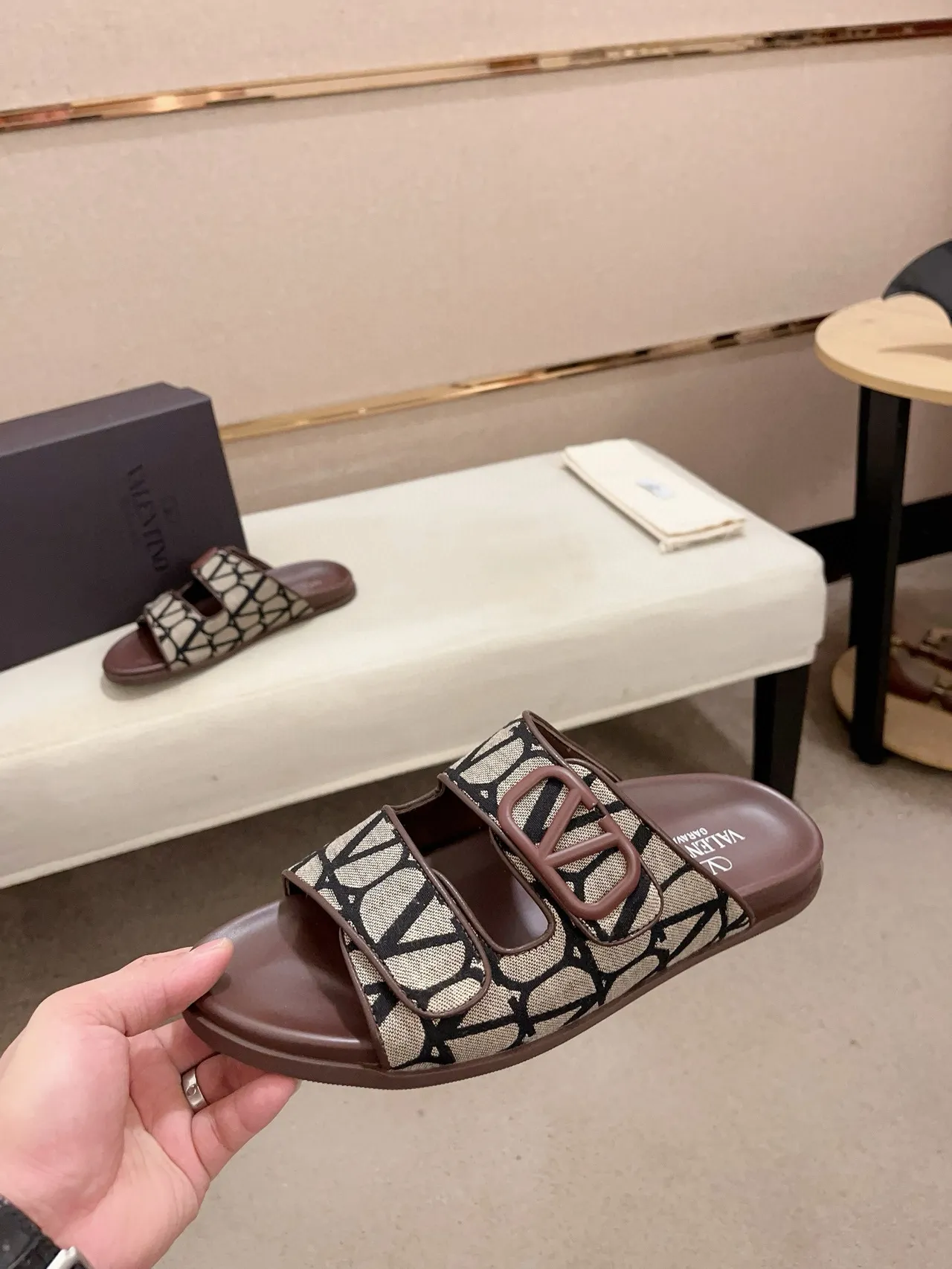 Valentino Open Double-Strap Monogram Slide Slippers 3