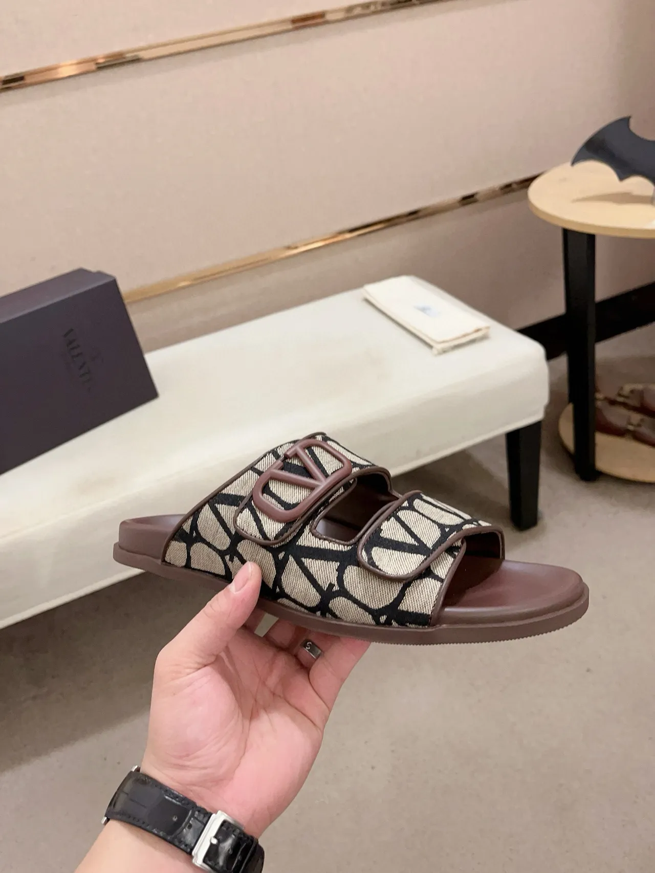Valentino Open Double-Strap Monogram Slide Slippers 4