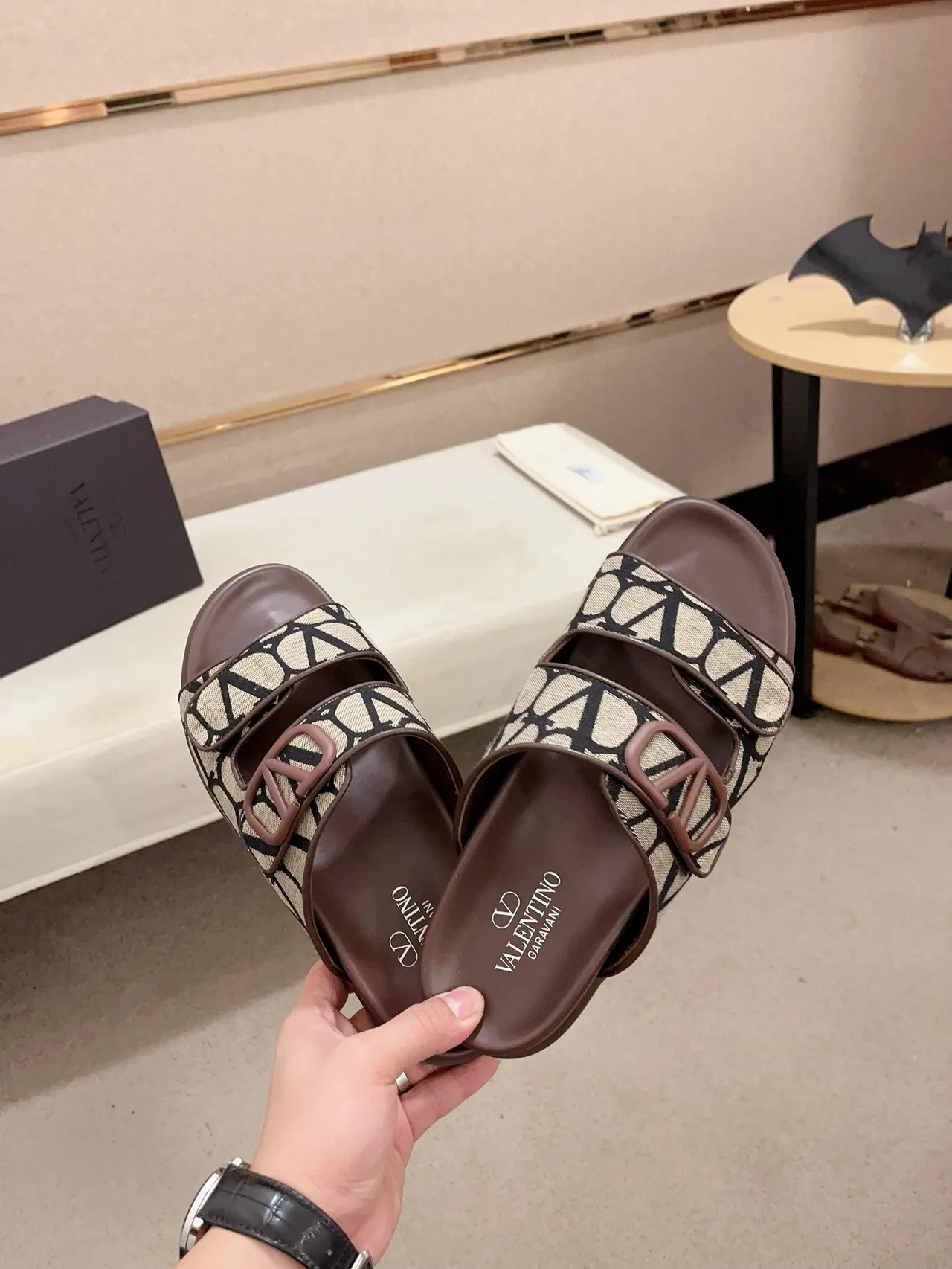 Valentino Open Double-Strap Monogram Slide Slippers 5