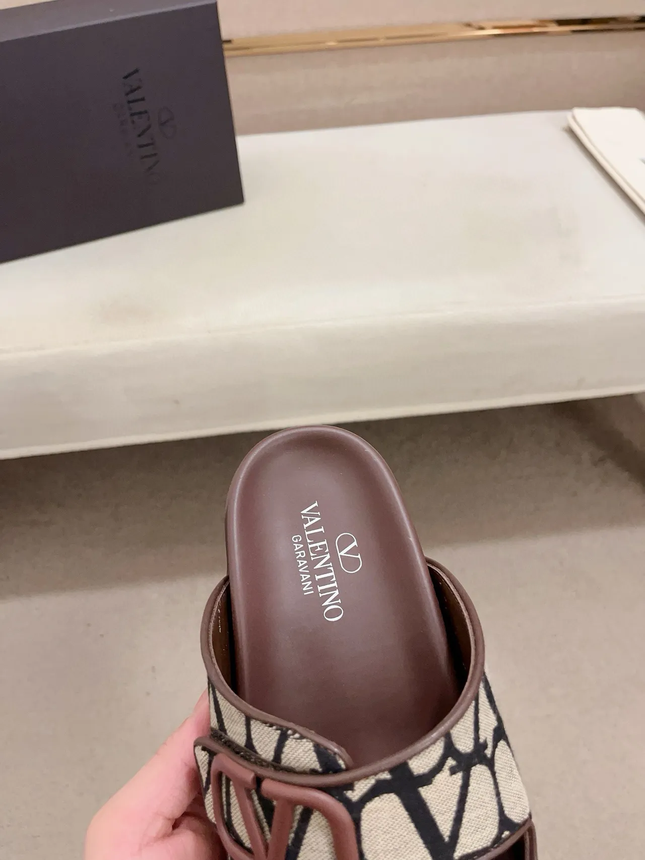 Valentino Open Double-Strap Monogram Slide Slippers 6
