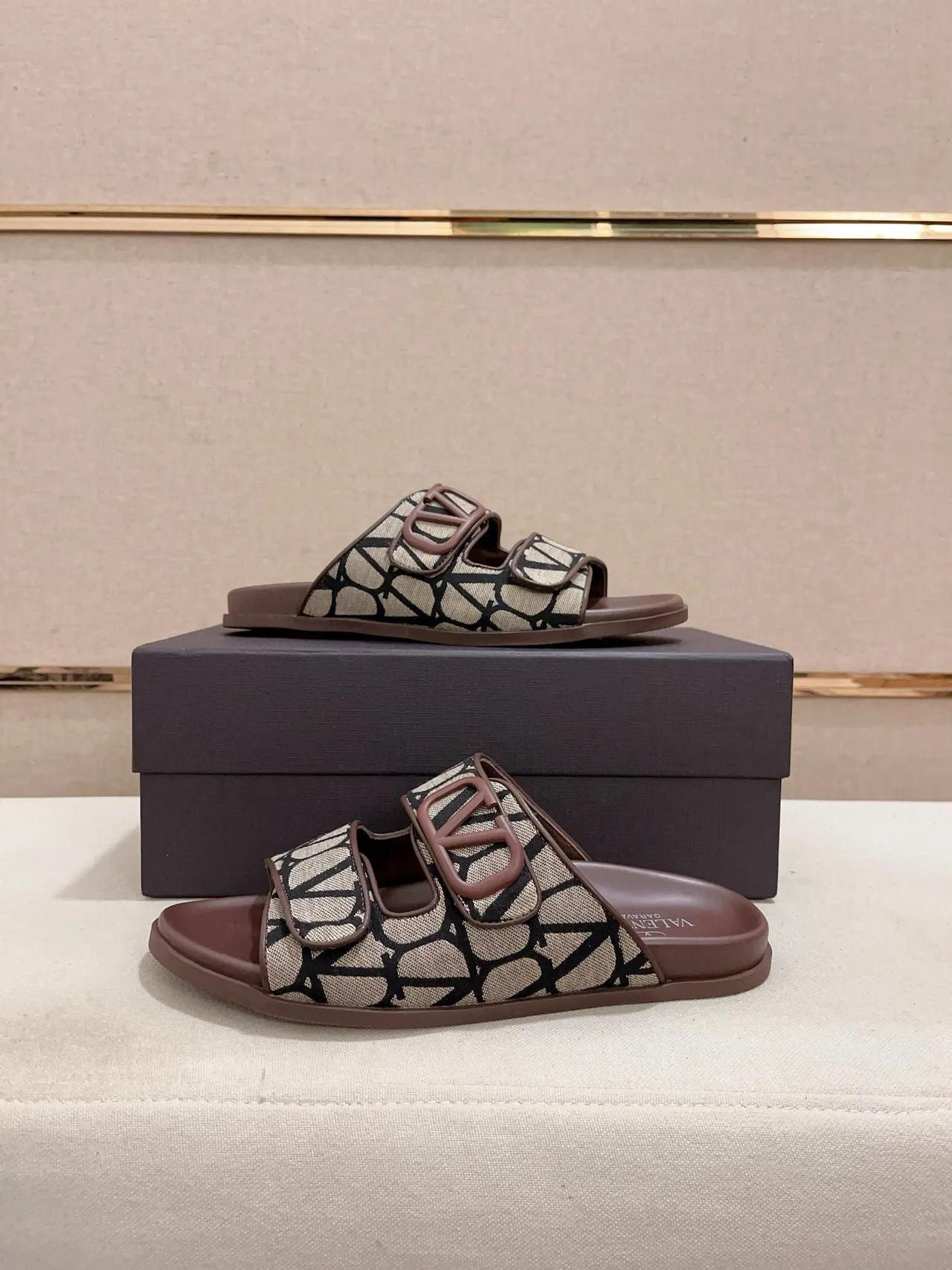 Valentino Open Double-Strap Monogram Slide Slippers 7